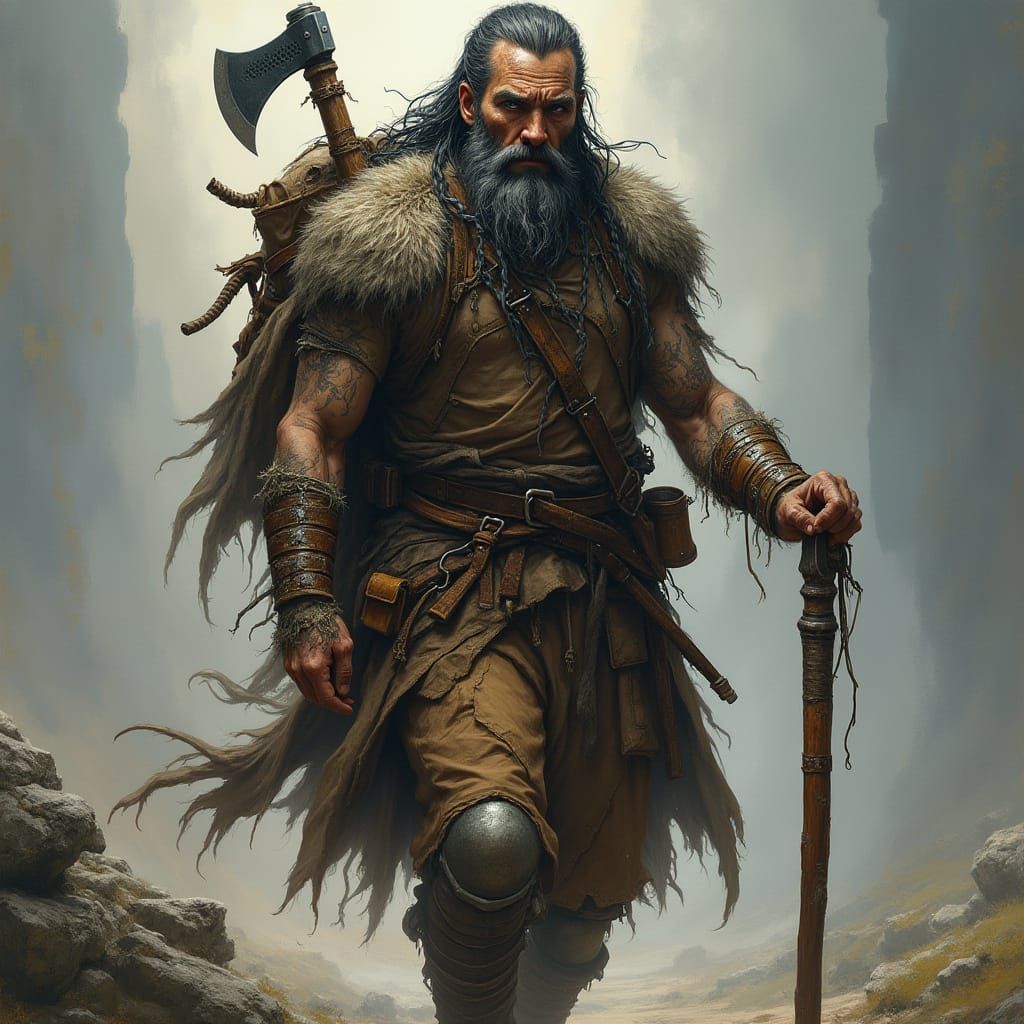 Battle-Scarred Fantasy Warrior Walks into Sunset