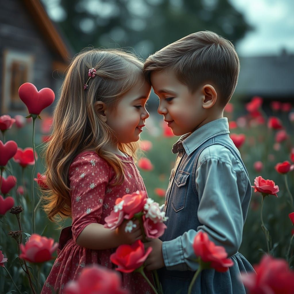 Ethereal Portrait of Love in a Whimsical Garden