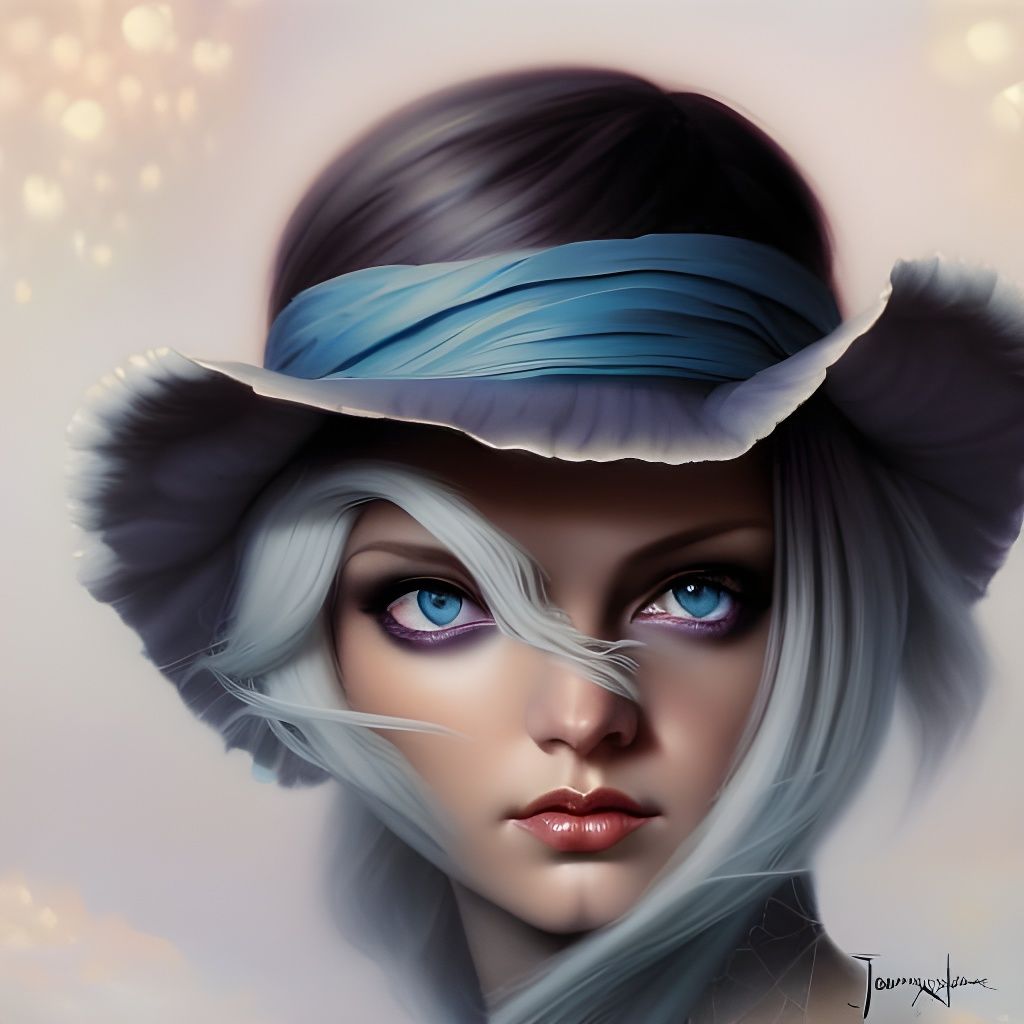 Ethereal Woman with White Hair, Oil Painting