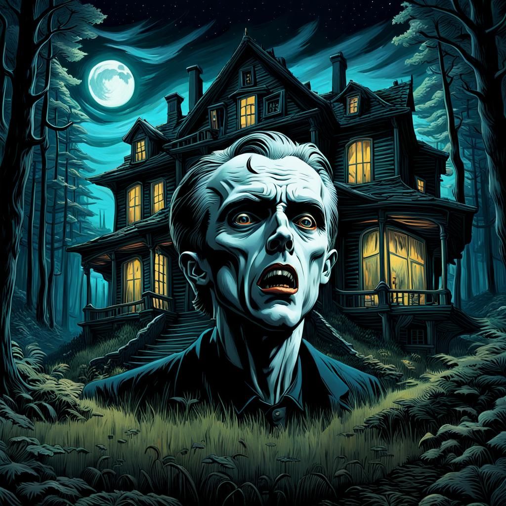 Abandoned House Encounter: Surreal Impressionist Vampire Art