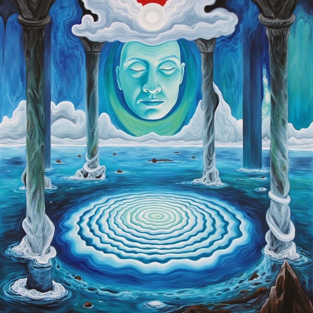 Surreal Sky Labyrinth with Blue Face