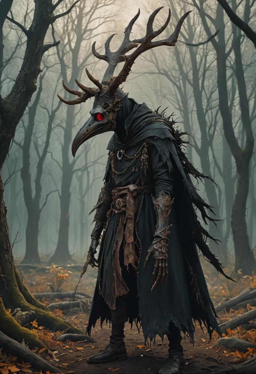 Wendigo Creature in Plague Doctor Mask: Fantasy Art