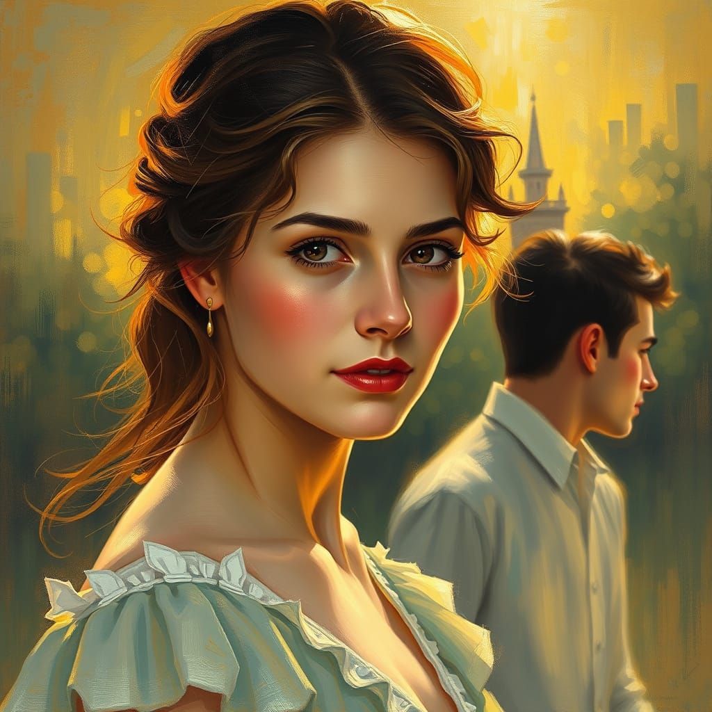 Woman in Focus with Faded Man, Impressionist Style