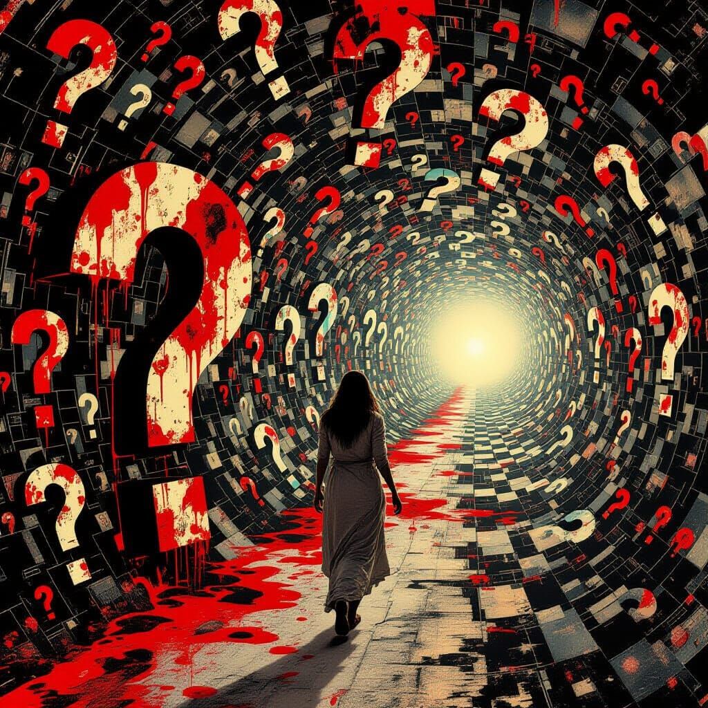 Surreal Op-Art Horror Tunnel of Glitch Marks