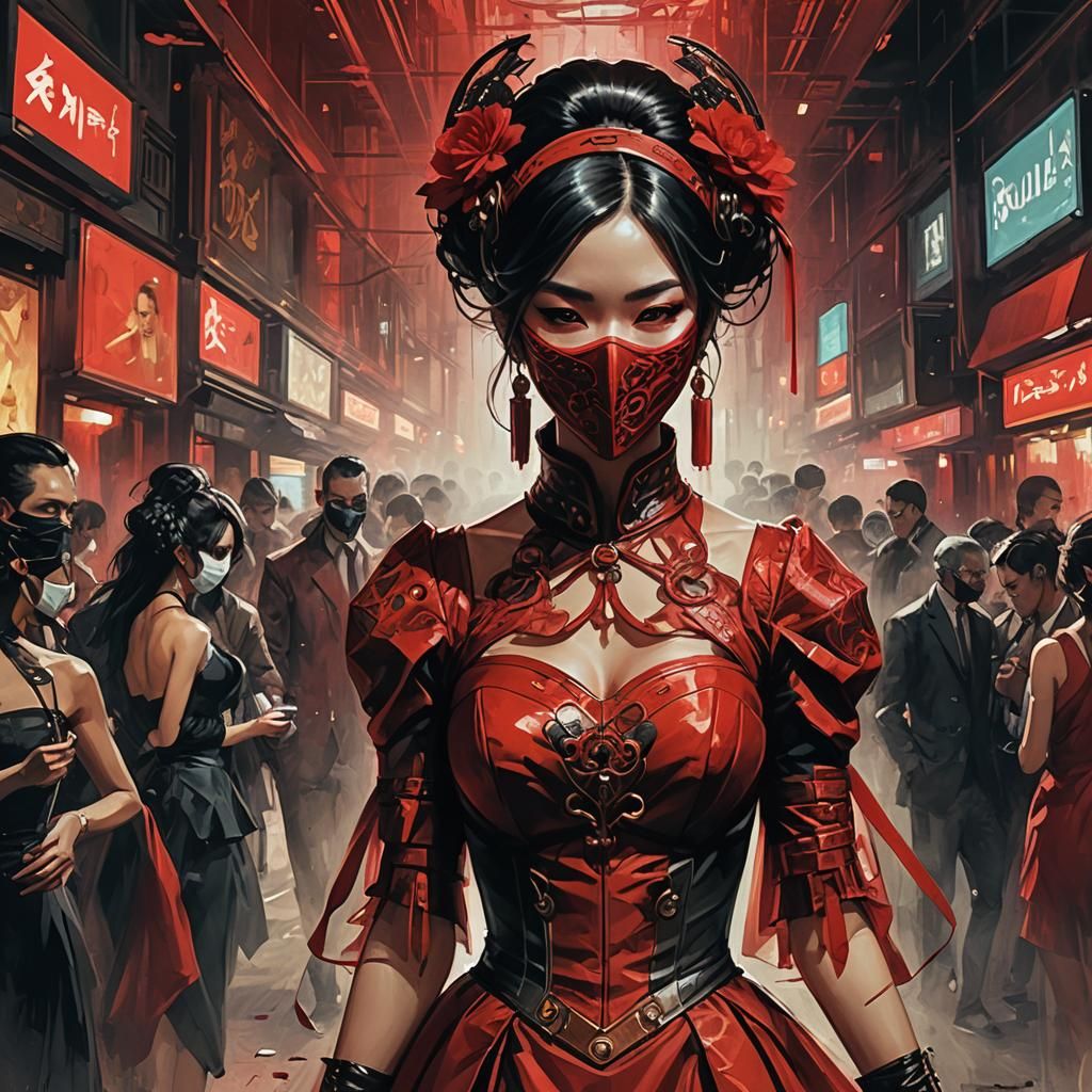 Cyberpunk Masquerade: Asian Femme Fatale in Neo-Noir City
