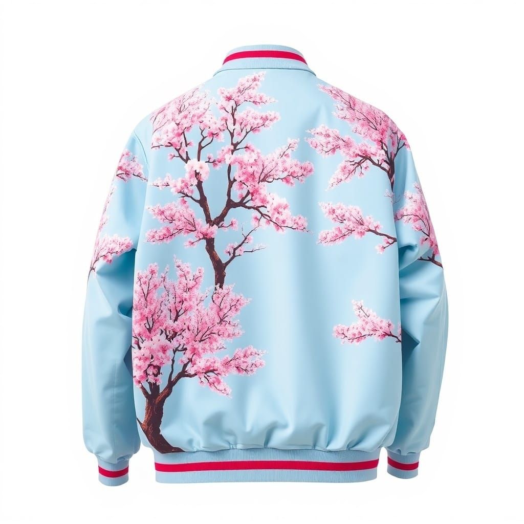 Light Blue Jacket with Sakura Tree Print