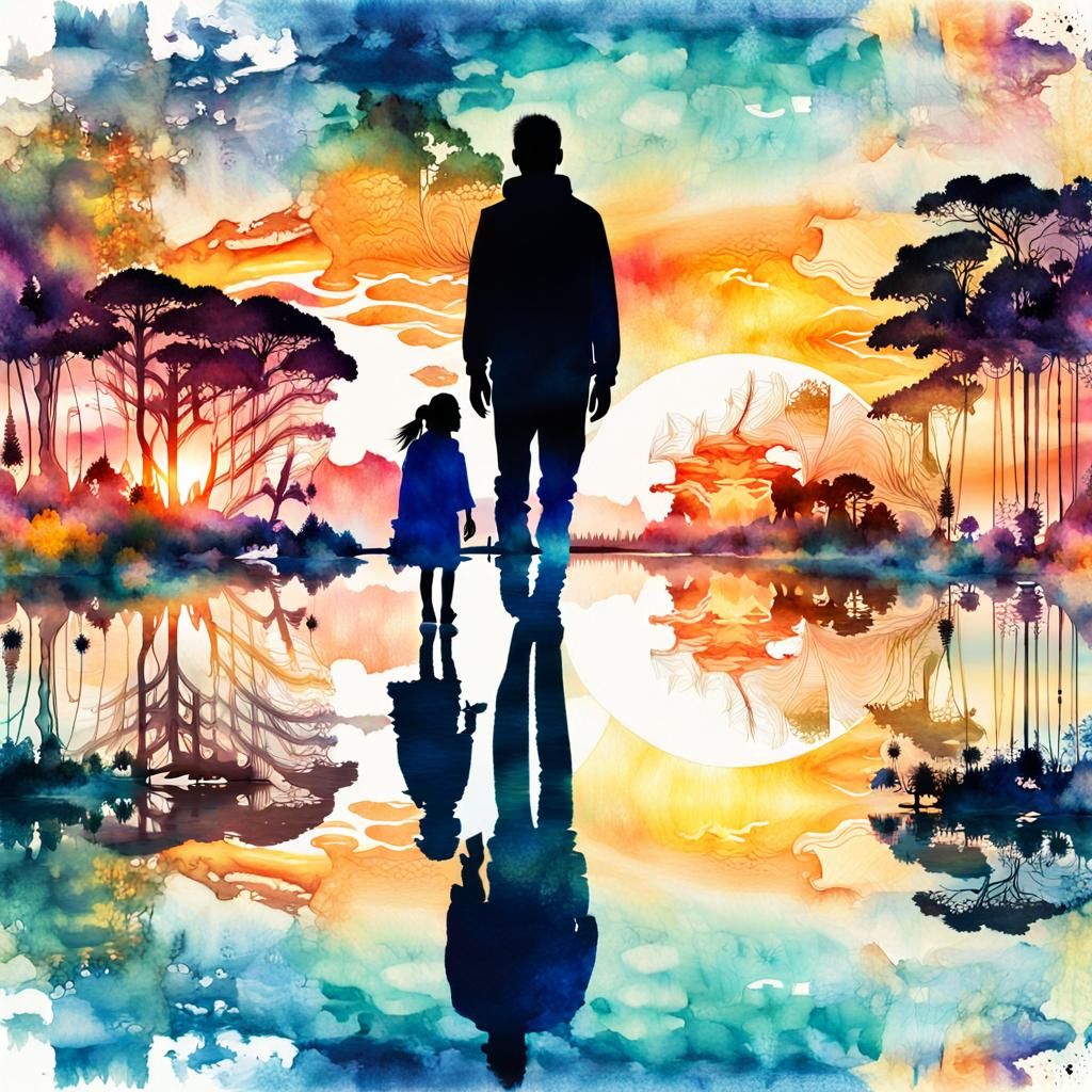 Summerscape Sunset: Double Exposure Watercolor Optical Illus...