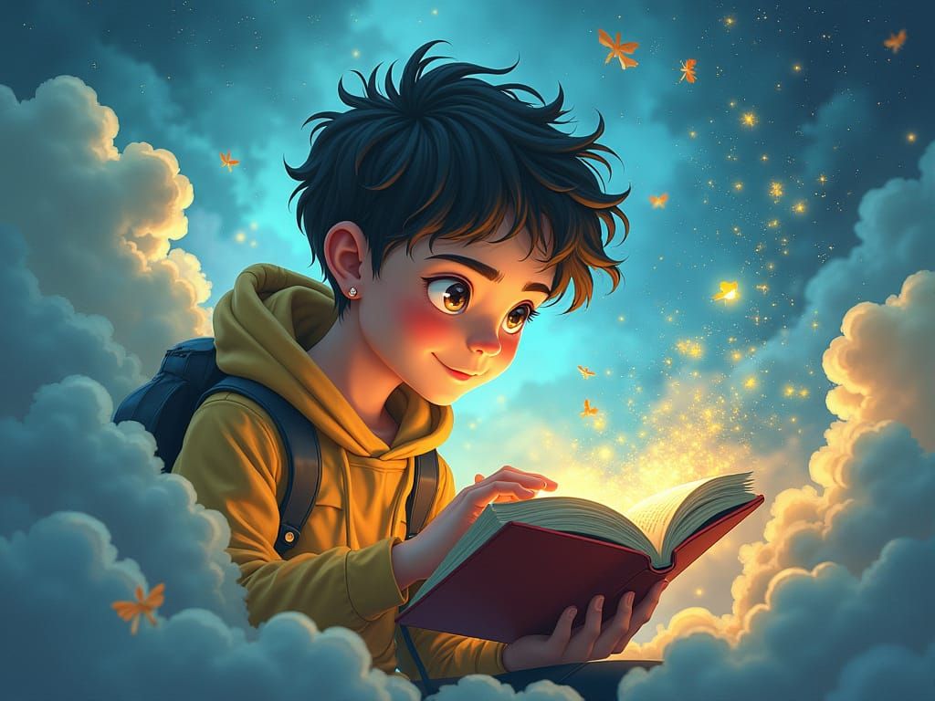 Boy Surrounded by Clouds of Knowledge