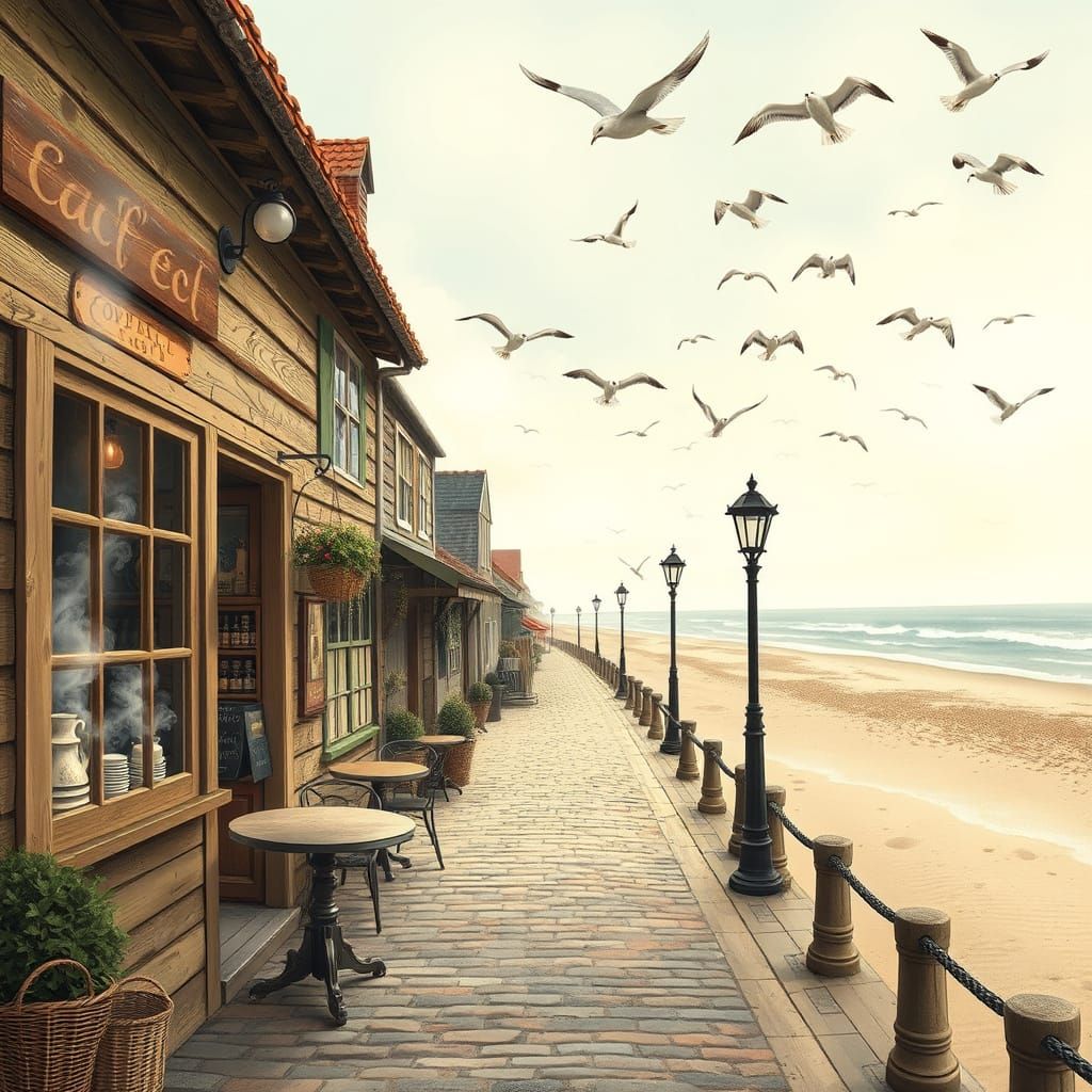 Beachfront Coffee Shop in Whimsical Style