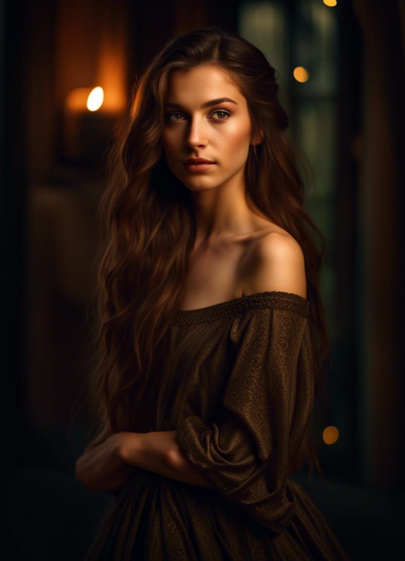 Medieval Beauty Portrait with Amber Eyes