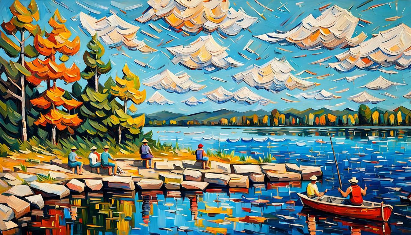 Children Fishing: Impasto Painting in Neo-Impressionist Styl...