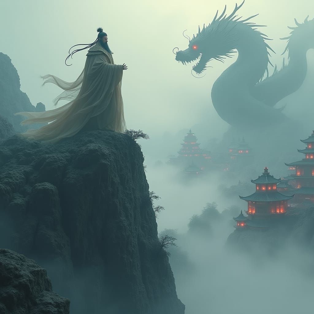 Mystical Chinese Ghost Emperor Overlooks Metropolis