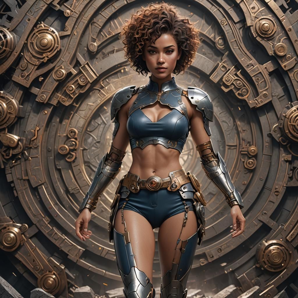Iron Woman with Curly Hair: Fantasy Concept Art