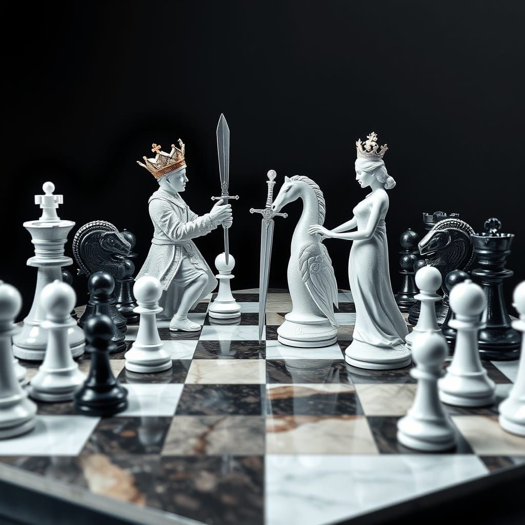 Surreal Chessboard Landscape with Folded Corners and Vibrant...