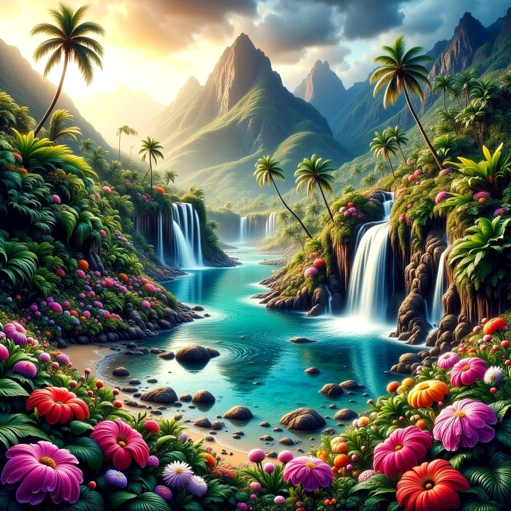 Tropical Paradise in Hyperrealistic Splendor