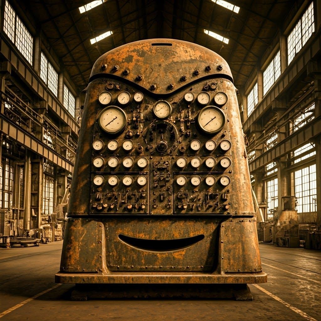 Whimsical Steampunk Machine in a Vintage Factory