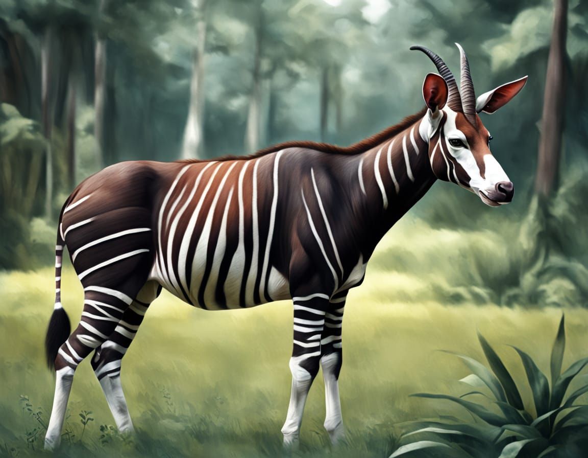 Photorealistic Okapi in Natural Habitat