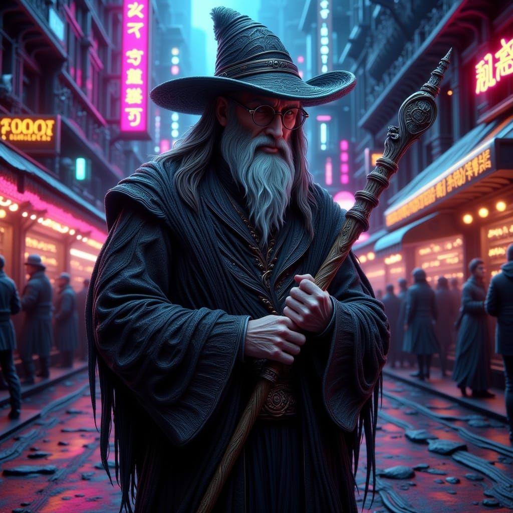 Mystical Street Mage in Neon City