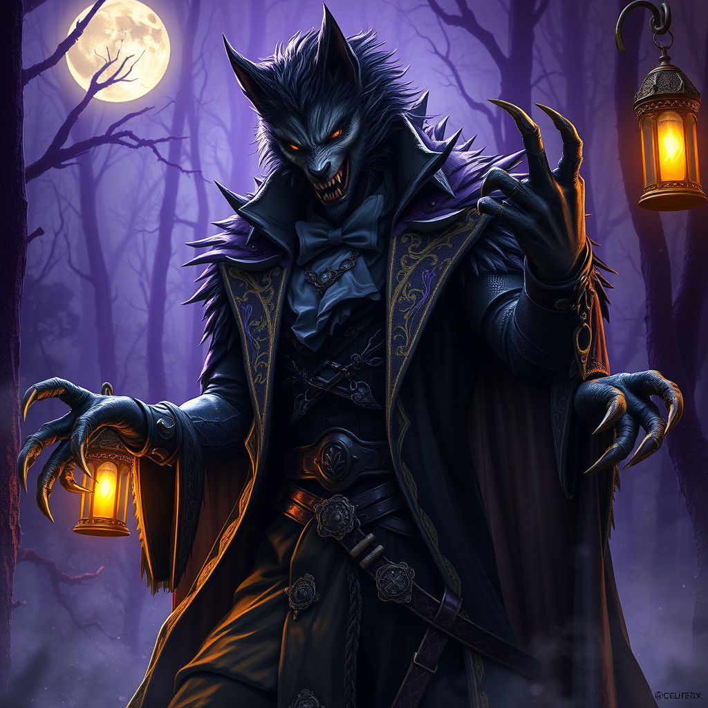 Majestic Vampire-Werewolf Hybrid in Moonlit Forest