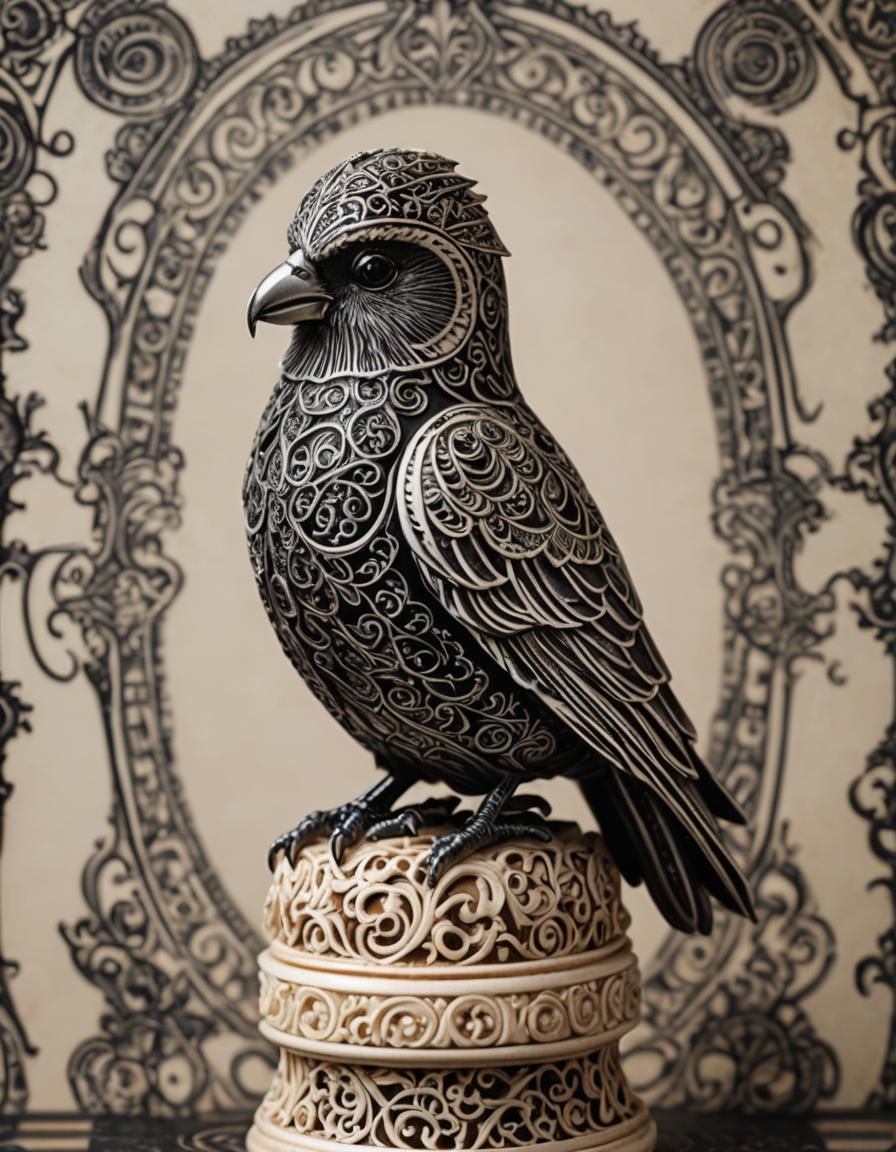 Scrimshaw Black Bishop Chess Piece: Detailed Filigree Art