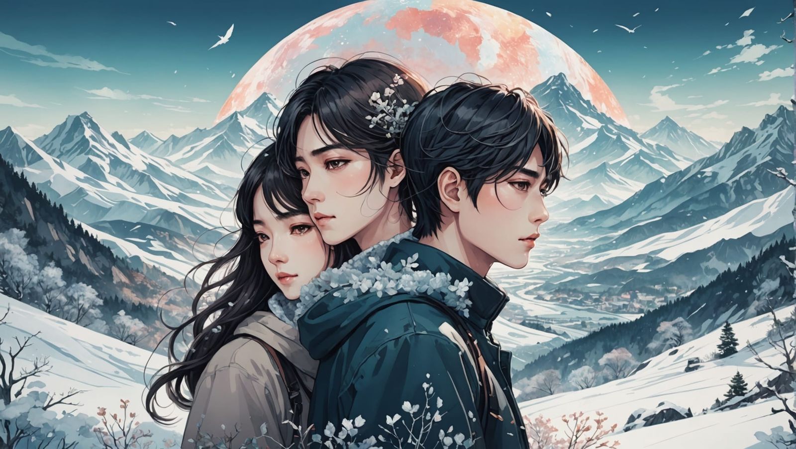 Seasonal Love: Double Exposure Manhwa-Inspired Portrait