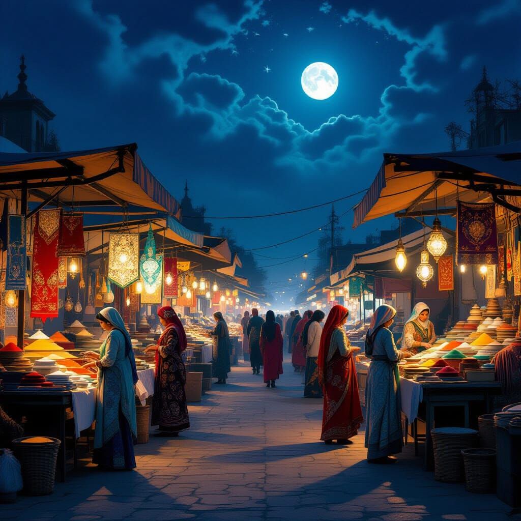 Enchanted Night Market: Art Nouveau Meets Neon Futurism