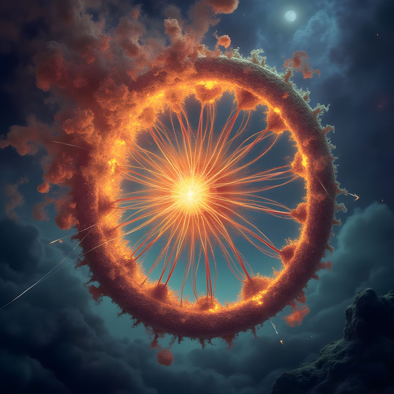 Divine Beings of Fire in Cosmic Vastness