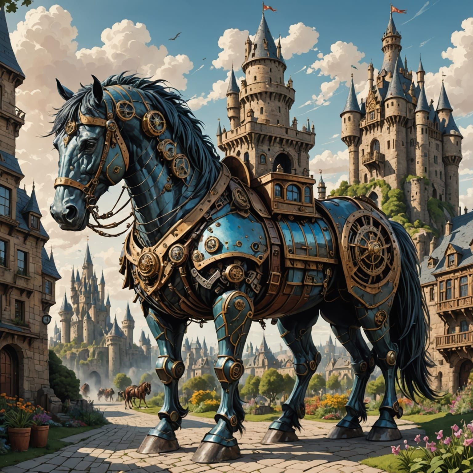 Gigantic Stone Construct Horse with Multi-Tiered Castle and ...