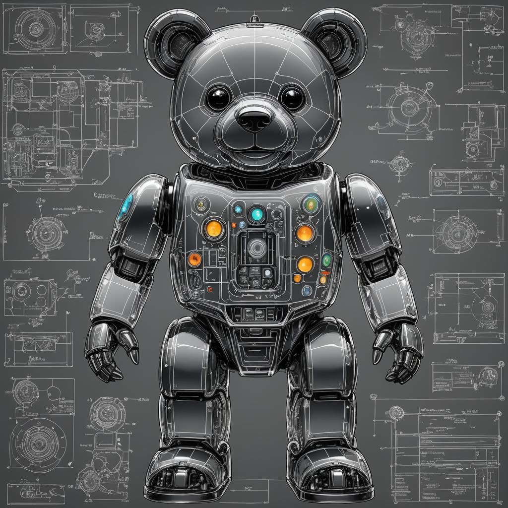 Teddy Bear Robot Blueprint with Crystal Design