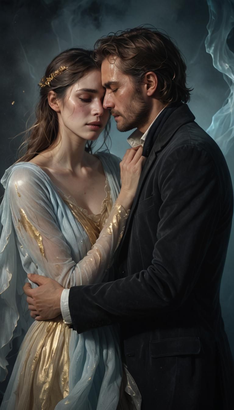 Heartbroken Ghostly Embrace in Pastel Gothic Style