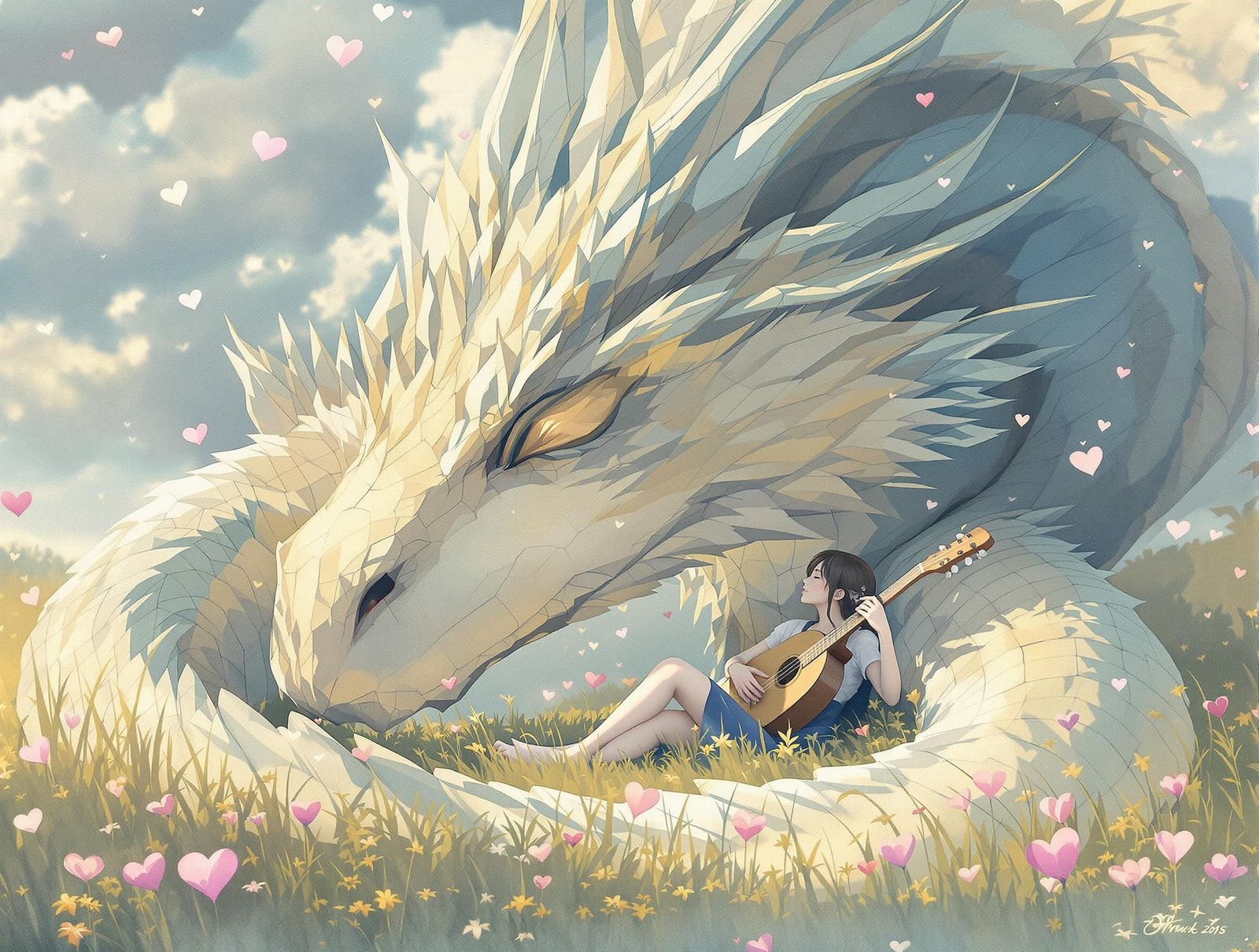 Dragon and Bard in Watercolour Anime Style