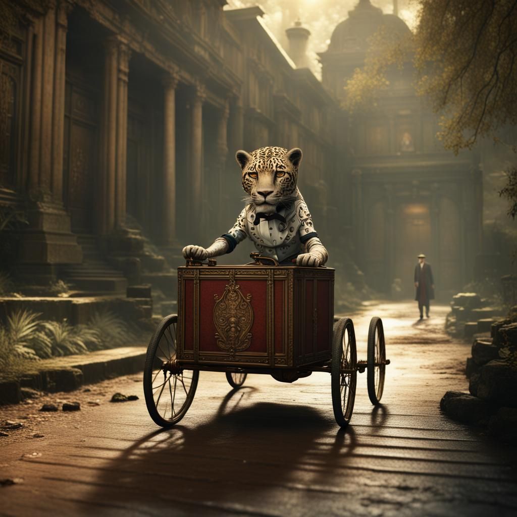 Physicist, Box, and Jaguar in Silent Movie Style