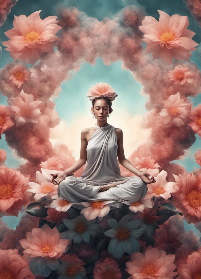Surreal Meditating Woman on Giant Flower in 8K