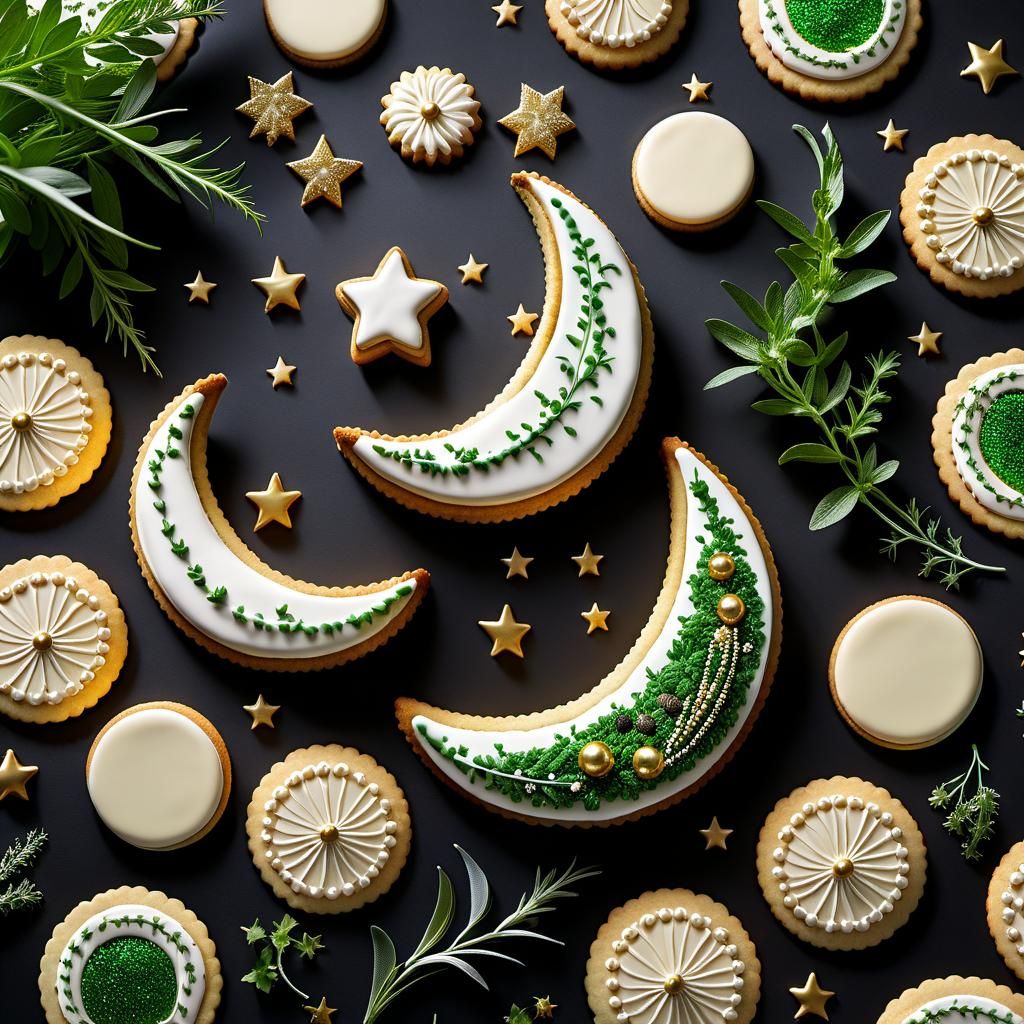 Luxury Crescent Moon Cookies in Hyperrealistic Style