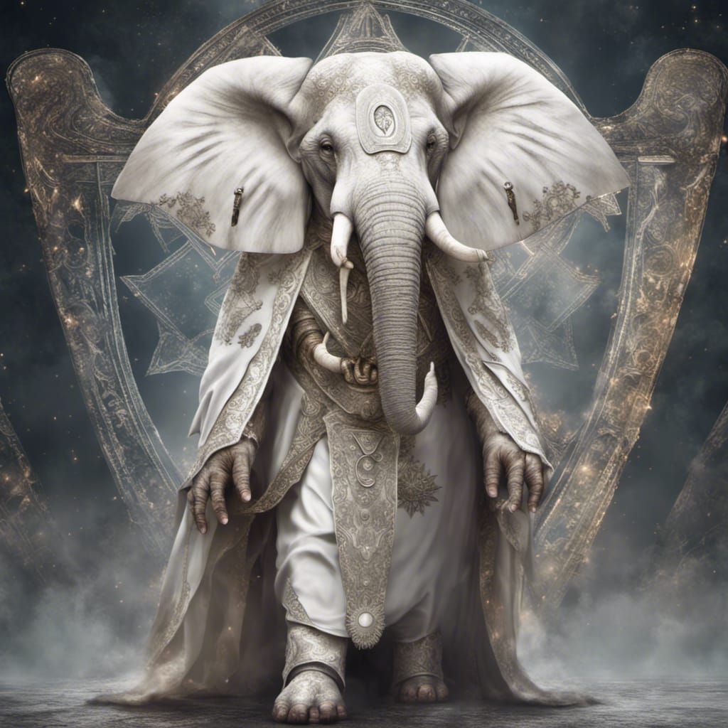 Albino Elephant Cleric in Dramatic Digital Painting