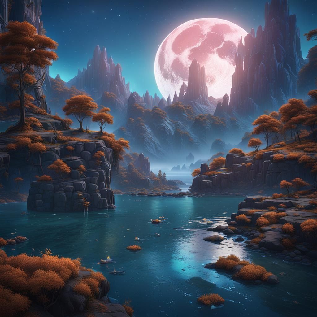 Fantastical Moon Bay in Detailed Matte Painting