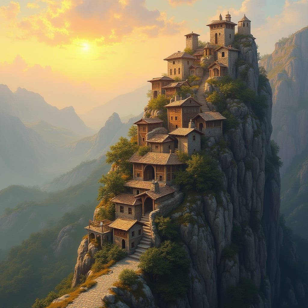 Miniature Spiral Village at Sunset