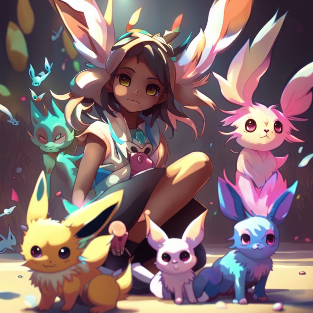 Girl with Pokemon Pets: Hyperdetailed Concept Art