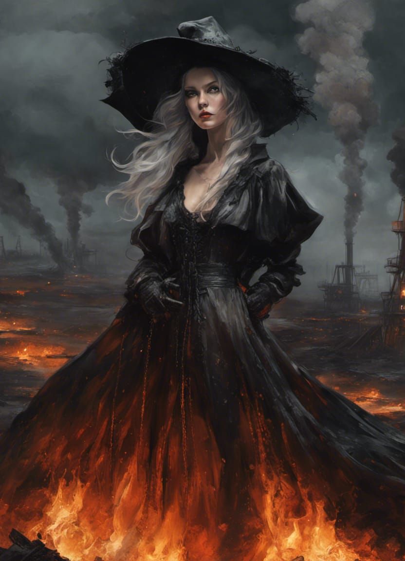 Climate Change Witch in Burning Landscape