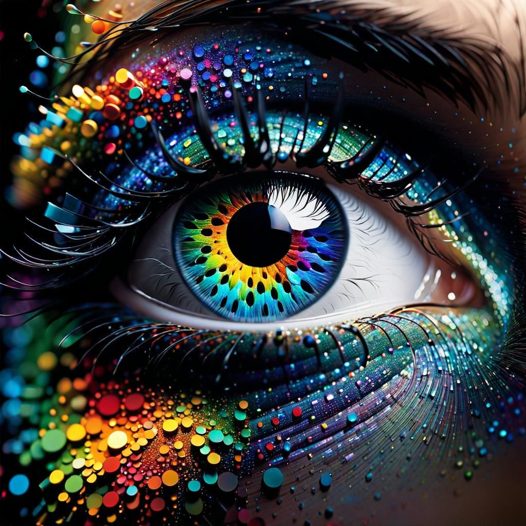 Shattering Multicolored Eye with Sparkling Fractals