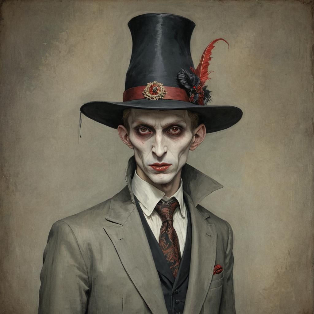 Vampire in Luxury Hat, in Expressionist Style