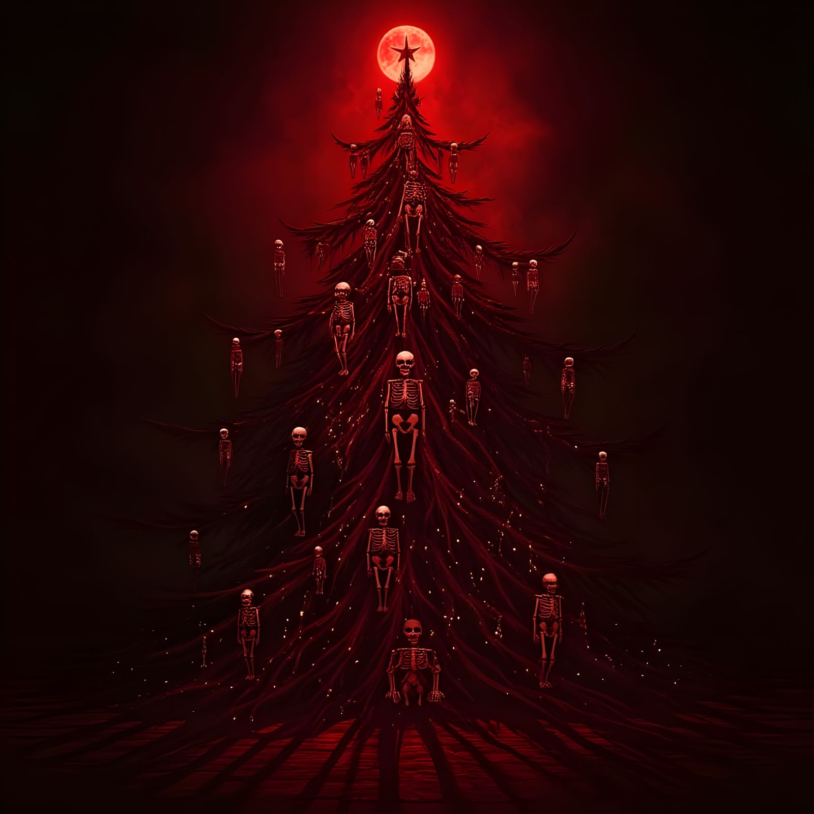 Eerie Christmas Tree Adorned with Skeleton Ornaments
