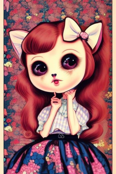 Kawaii Fox Girl Portrait in Retro Comic Style