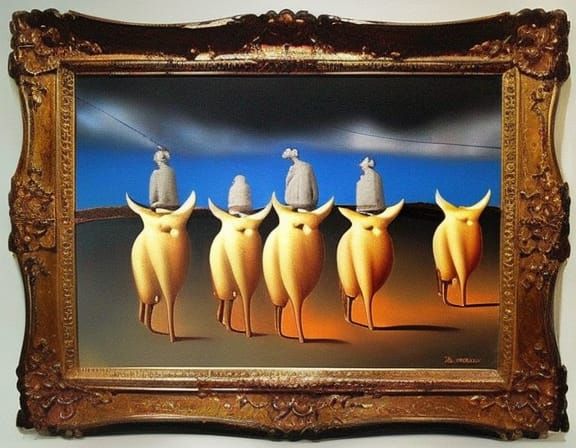 War Pigs are on the march surrealism Salvador Dali matte background melting oil on canvas