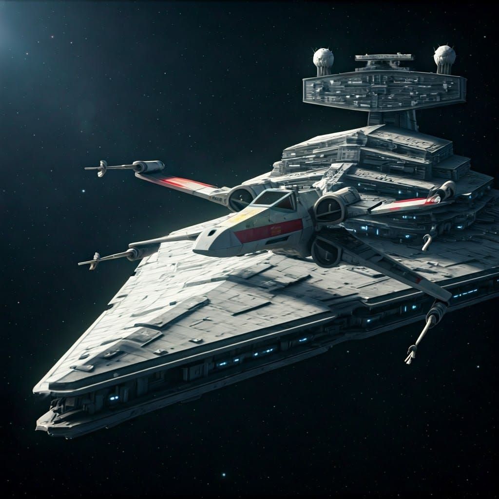 X-wing fighterover a Star Destroyer from Star Wars