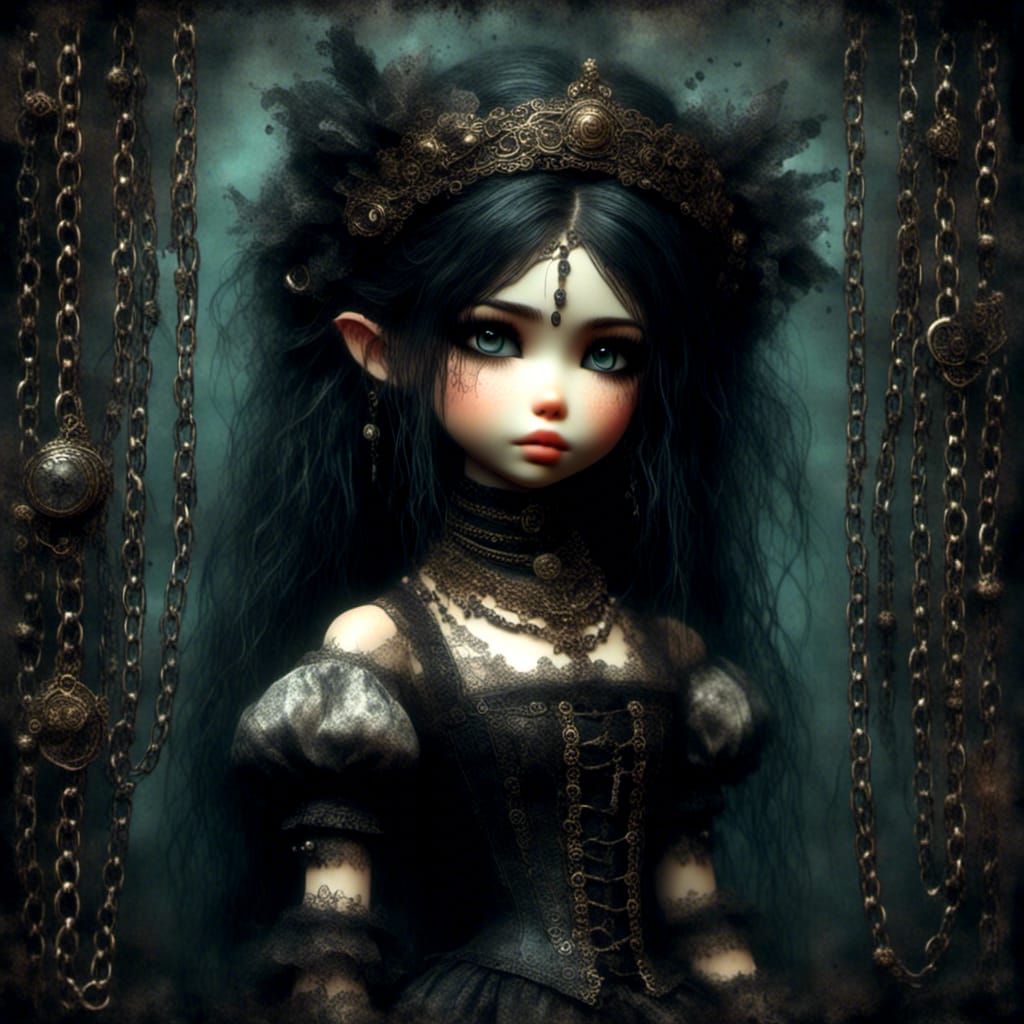 Adorable Goth Girl Portrait with Glitch Art