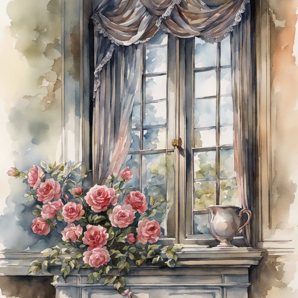 Victorian Water Closet with Roses in Watercolor