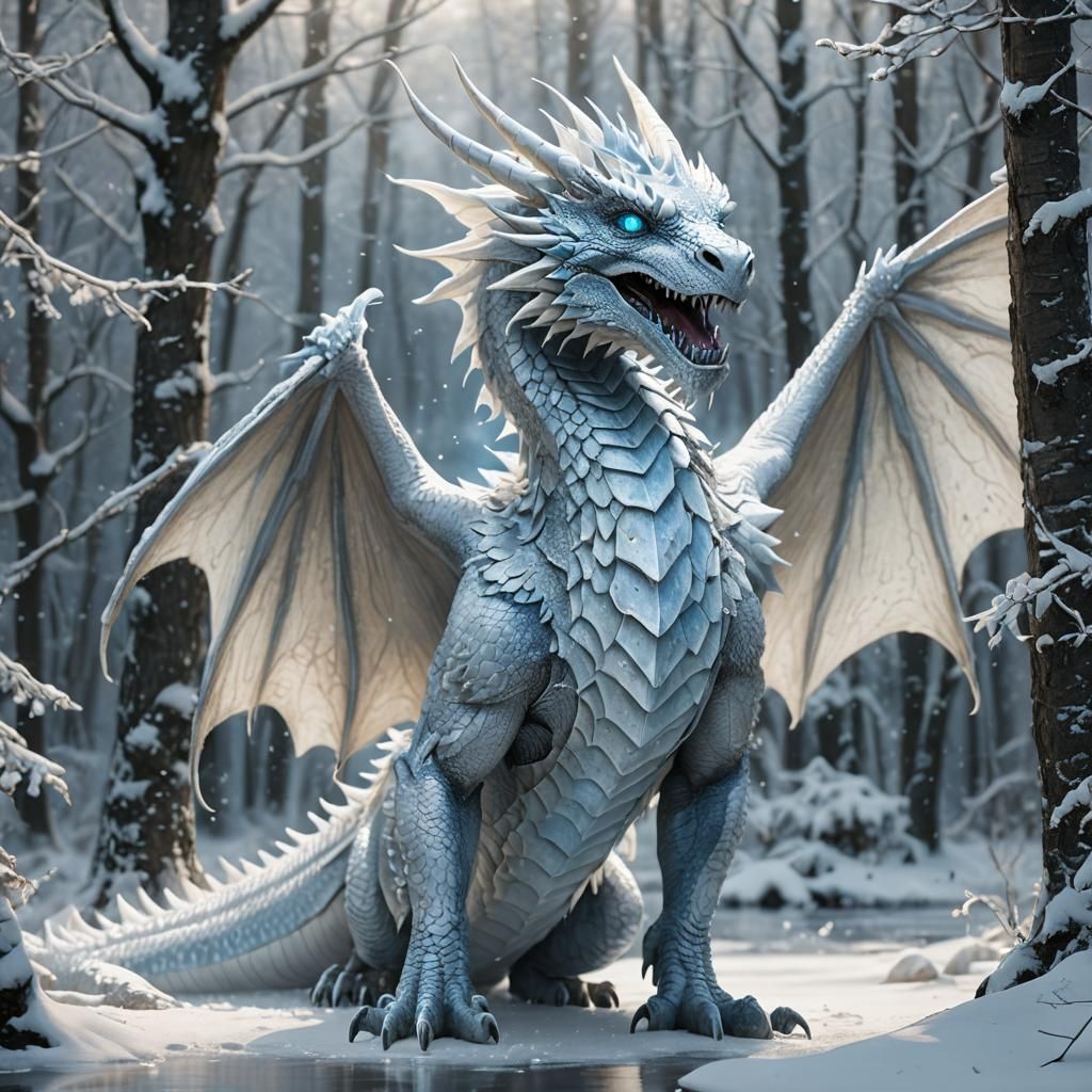 Winter Dragon Flies Over Snowy Lake