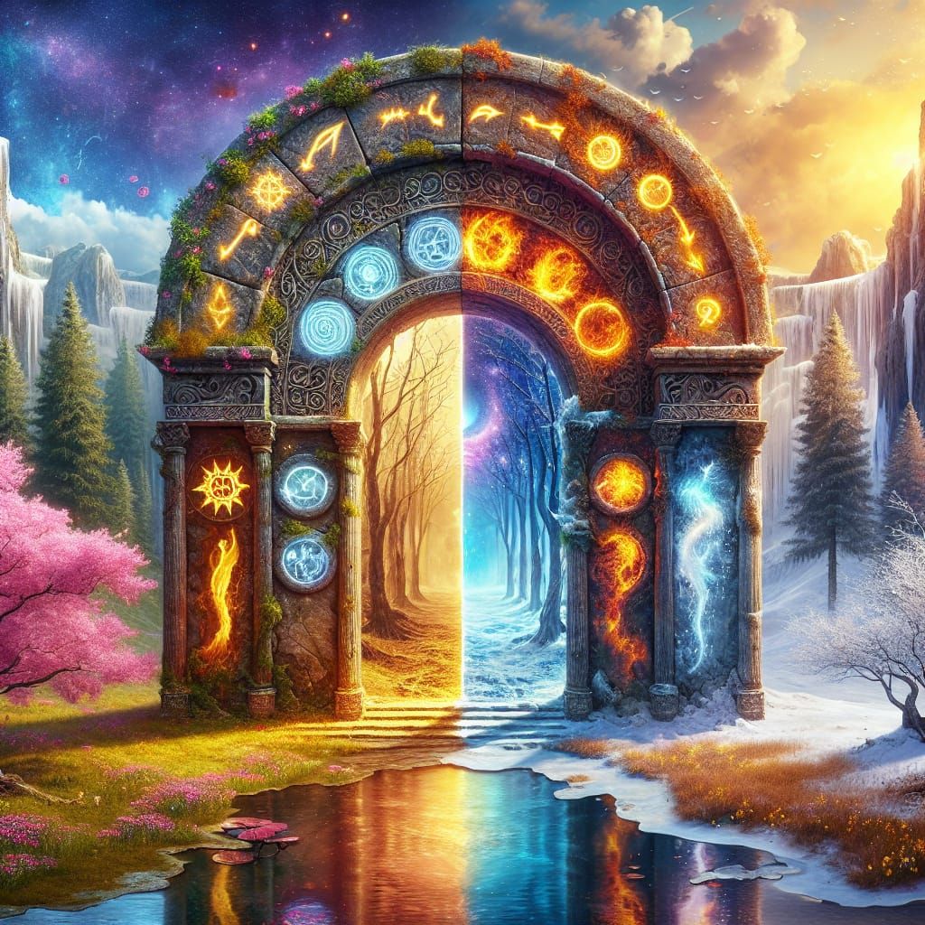 Surreal Ancient Portal Transcends Seasons in a Whirlpool of ...