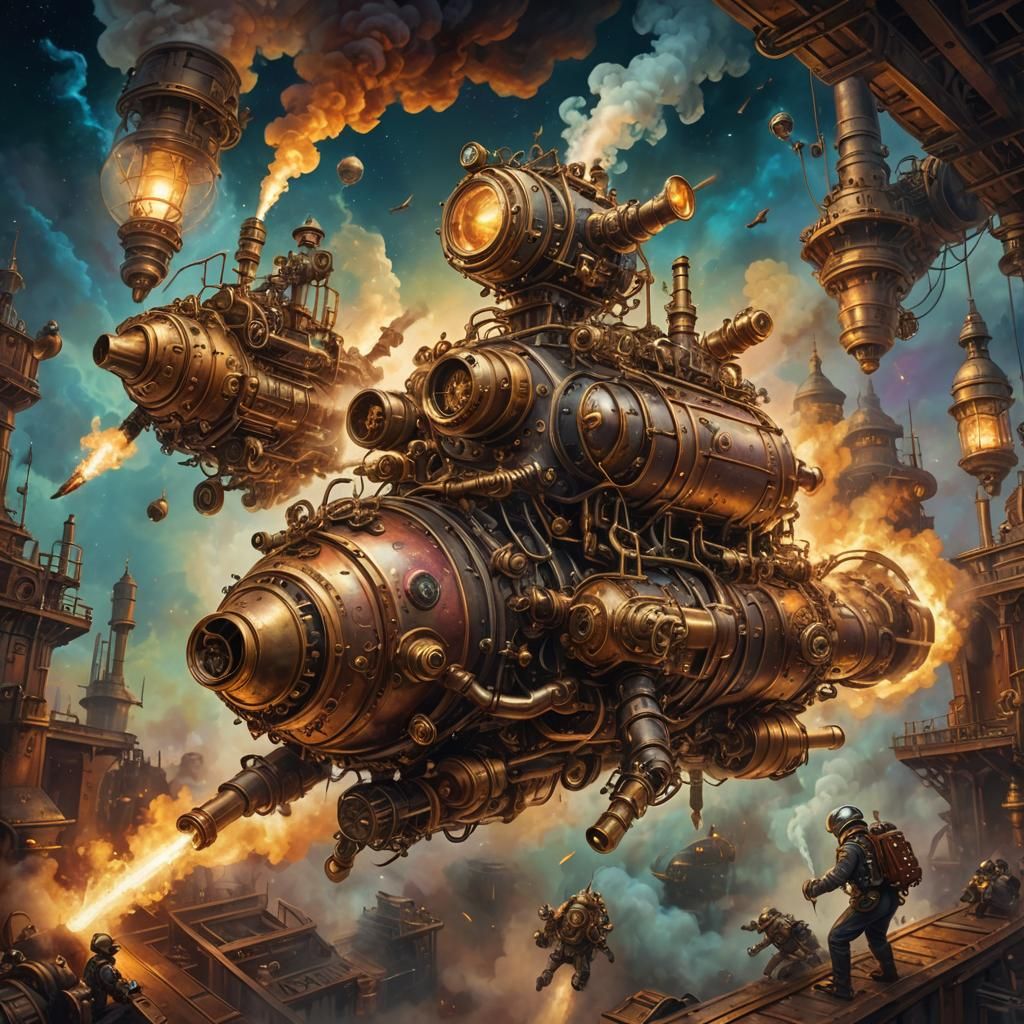 Robotic Steampunks Ride Pigs in Space